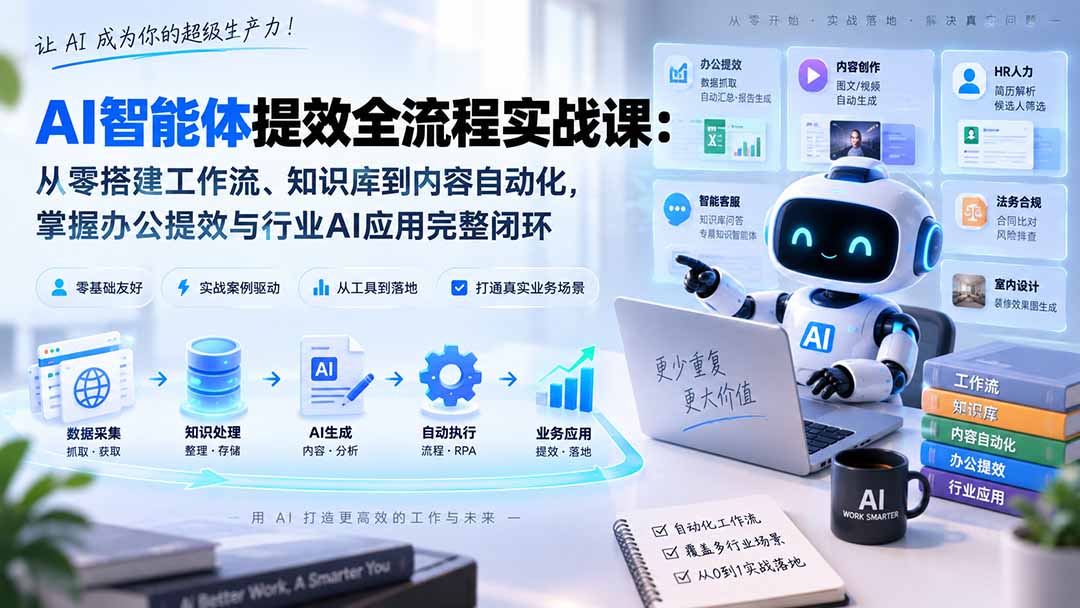 AI智能体实战课：从工作流搭建到知识库与内容自动化，办公提效全流程