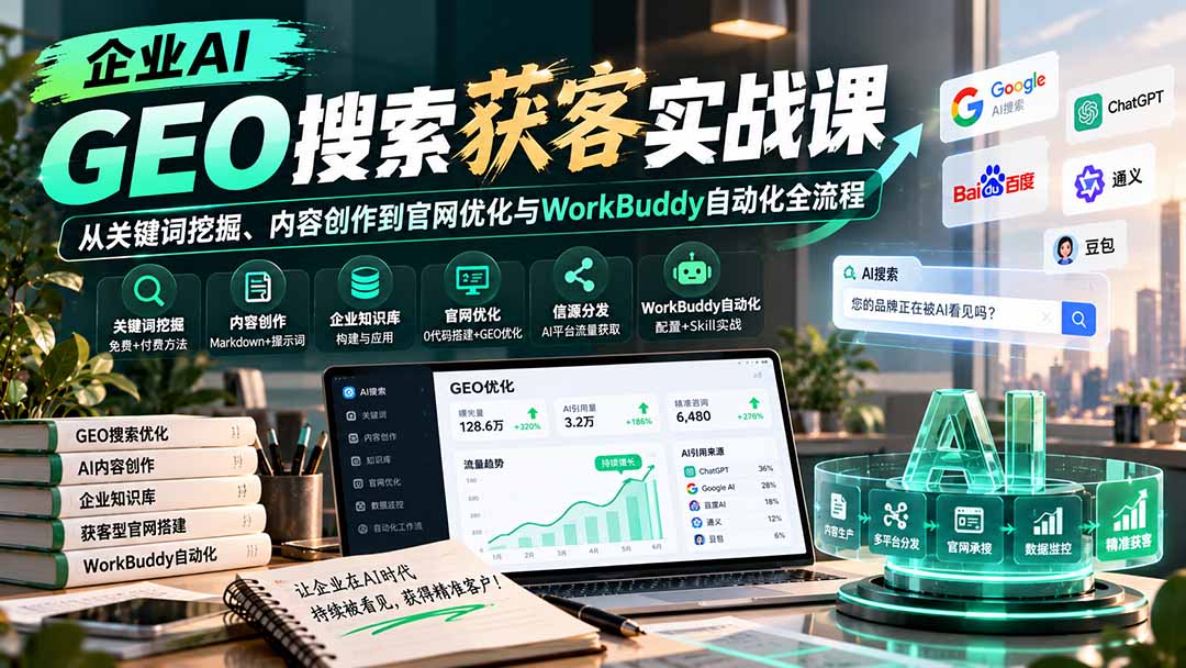 企业AI GEO搜索获客实战：关键词挖掘到WorkBuddy自动化官网优化