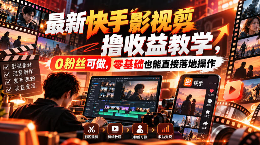快手影视混剪0粉起号教程 账号搭建+剪辑实操 新手可落地