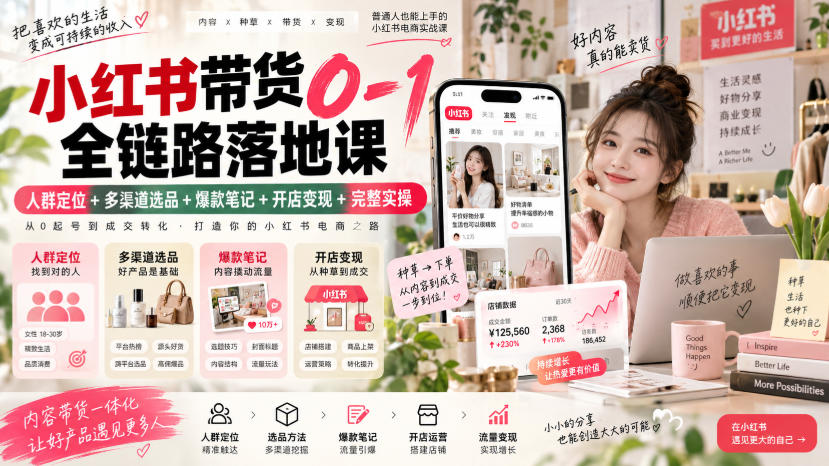 小红书带货0-1实操课｜人群定位+选品+爆款笔记+开店变现