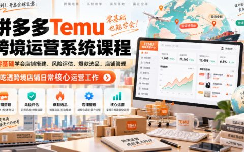 Temu跨境运营系统课：零基础店铺搭建与爆款选品实操