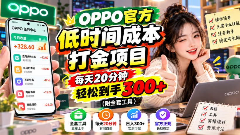 OPPO官方打金项目：每天20分钟脚本自动赚300方法（附全套工具）