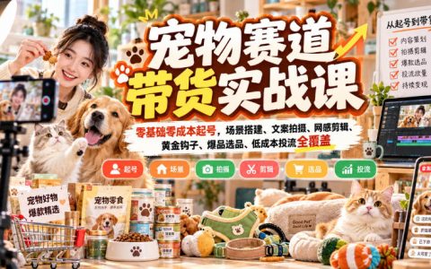宠物带货实战课：零基础0粉起号+场景搭建+网感剪辑+选品投流全攻略