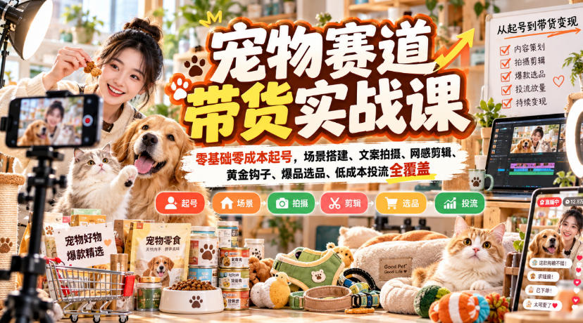 宠物带货实战课:零基础0粉起号+场景搭建+网感剪辑+选品投流全攻略 宠物带货实战课:零基础0粉起号+场景搭建+网感剪辑+选品投流全攻略