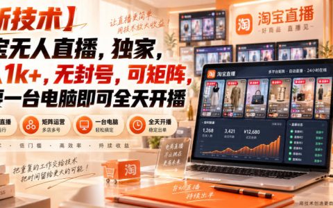 淘宝无人直播新玩法，电脑全天自动播，变现千元实操教程