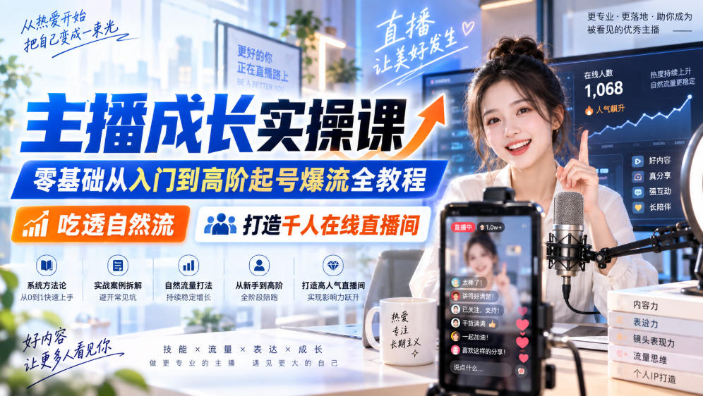 零基础主播起号爆流实操课：吃透自然流与标签算法，打造千人在线直播间