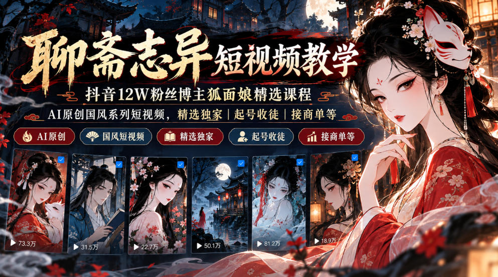 2026 聊斋志异AI短视频课程狐面娘教学起号商单收徒变现