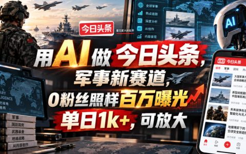 用AI做今日头条副业，军事赛道0粉丝也能变现过万，新手可批量放大