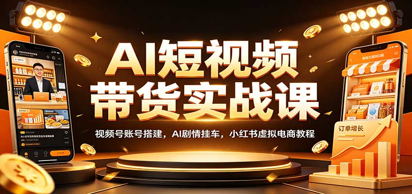 AI短视频带货实战课：视频号蓝V认证+AI挂车，小红书虚拟电商开店全教程