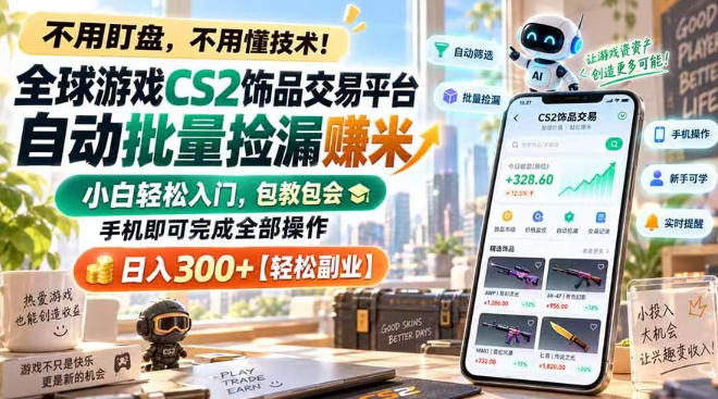 CS2饰品自动捡漏教程：薄凉软件手机操作，小白变现300方法