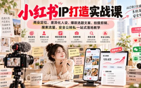 小红书IP打造实战课：商业定位人设选题拍摄剪辑搜索流量公转私