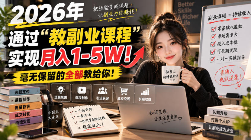 2026教副业课程变现1-5W，引流收学员成交方案全教