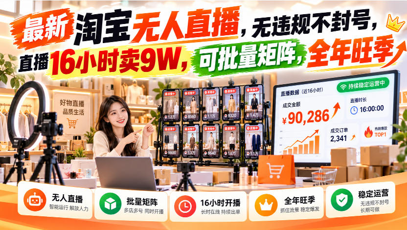 淘宝无人直播不封号玩法：单机变现1方法可矩阵，上班族学生副业