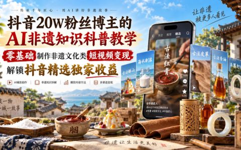 AI非遗科普短视频变现课，零基础用AI制作国风视频，抖音精选收益