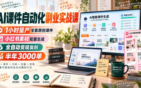 AI课件自动化副业实战课：1小时量产原创课件，小红书批量变现，宝妈老师副业新思路