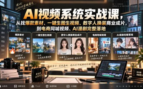 AI视频系统实战课：从爆款素材到数字人商业成片，零基础批量变现