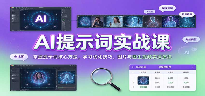 AI提示词实战课：核心方法+优化技巧+图片与图生视频实操