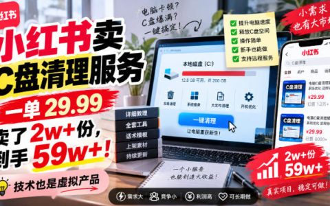 小红书卖C盘清理服务，一单29.99，卖了2w+份，技术也是虚拟产品