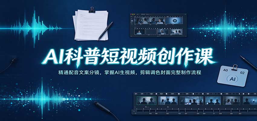 AI科普短视频创作课：配音文案分镜+AI生视频+剪映剪辑调色封面全流程