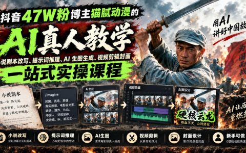 抖音47W粉猫腻动漫AI真人漫剧课：小说改文+提示词+生图生视频剪辑封面全流程