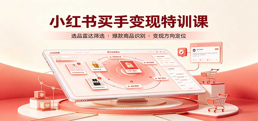 小红书买手变现特训课：账号定位养号起号+选品挂车+笔记标题封面全教学