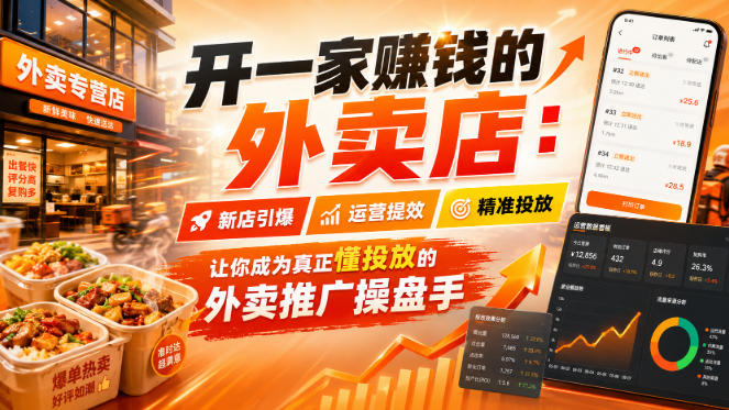 开外卖店赚钱全攻略：新店引爆+运营提效+精准投放，美团淘宝闪购推广操盘手进阶课