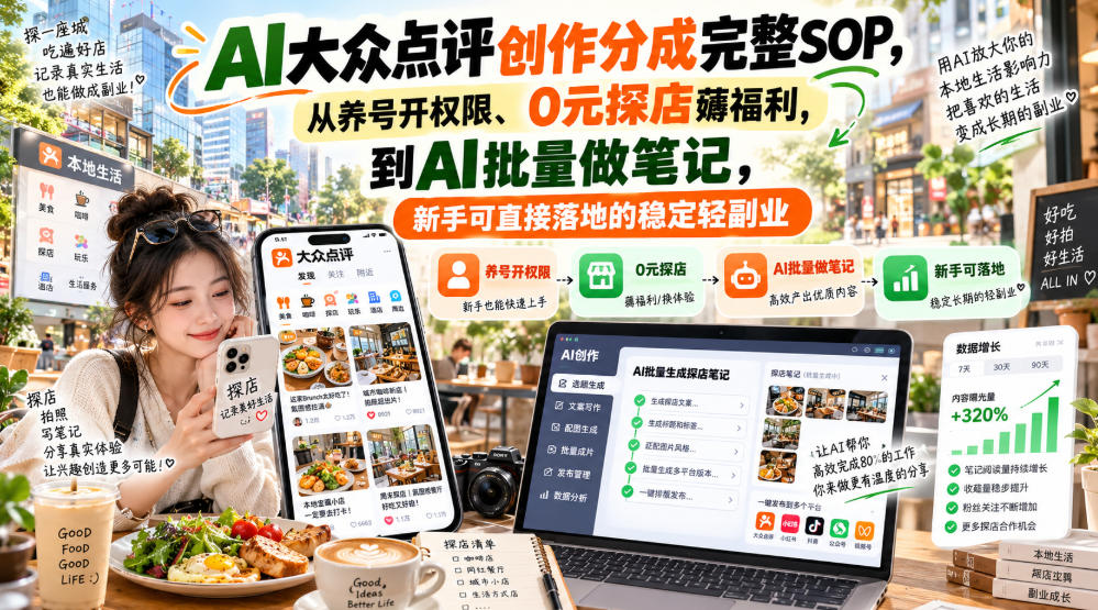 AI大众点评创作分成SOP:新手养号开权限0元探店AI批量做笔记副业 AI大众点评创作分成SOP:新手养号开权限0元探店AI批量做笔记副业