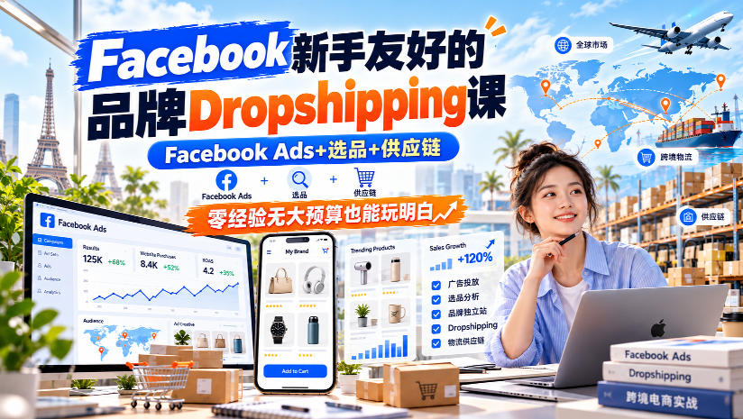 Facebook广告+选品供应链：新手品牌Dropshipping日销千刀实战课