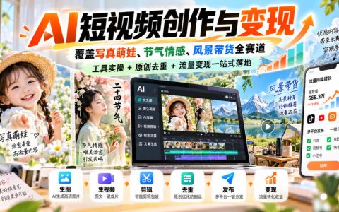 AI短视频创作变现全赛道：豆包即梦剪映实操+原创去重+零粉起号