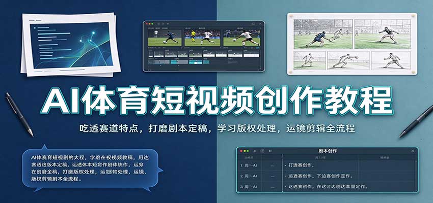 AI体育短视频教程：赛道认知+剧本定稿+版权规避与运镜剪辑全流程