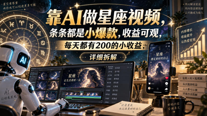 靠AI做星座短视频，每天稳定200方法收益，新手副业详细拆解