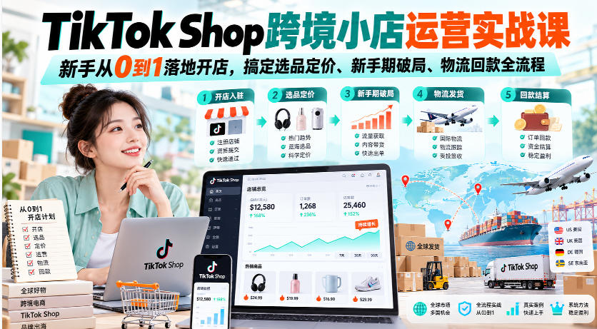TikTok Shop跨境小店运营实战课：新手0到1开店选品定价物流回款全流程