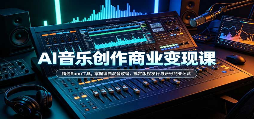 AI音乐创作商业变现课：Suno编曲混音与版权发行全流程