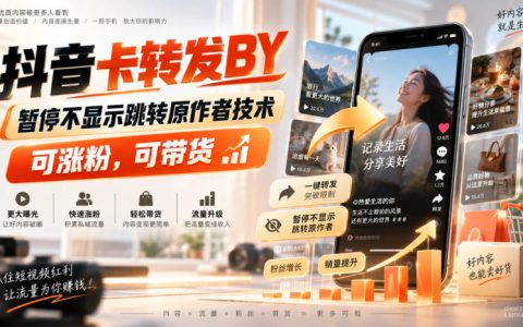 抖音卡转发搬运技术实操教程，暂停不跳转原作者，涨粉带货必备