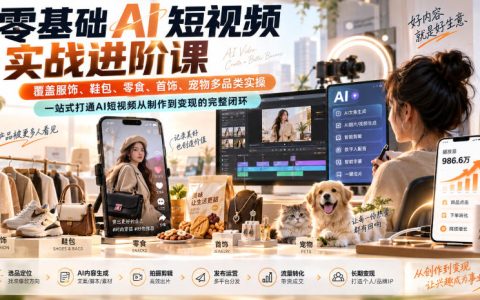 零基础AI短视频实战课：多品类带货案例+爆款反推逻辑，打通制作变现闭环