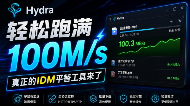 轻松跑满100步骤M/s,开源多线程下载神器HDM,IDM平替支持浏览器扩展 轻松跑满100步骤M/s,开源多线程下载神器HDM,IDM平替支持浏览器扩展