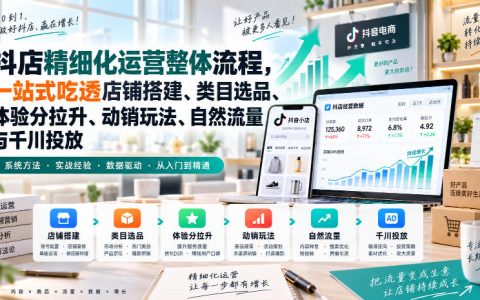 李哥电商抖店精细化运营全流程：开店选品动销体验分自然流量千川投放实操