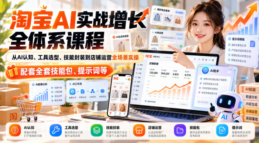 淘宝AI实战增长课：电商AI工具选型与店铺运营全场景落地