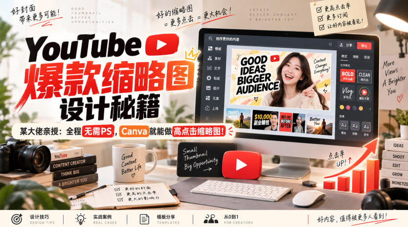 YouTube缩略图设计教程：Canva制作高点击率缩略图AHQ框架