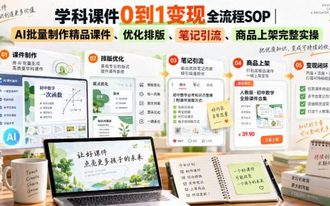 学科课件0到1变现SOP｜AI批量制作PPT课件+可画排版+笔记引流上架