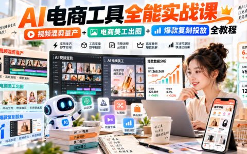 AI电商实战：视频混剪量产+美工出图+爆款复刻投放全教程