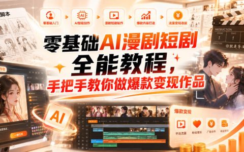 零基础AI漫剧短剧变现教程：即梦小云雀生视频剪映精修75节