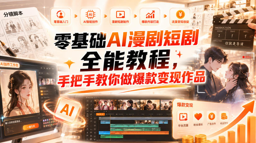 零基础AI漫剧短剧变现教程：即梦小云雀生视频剪映精修75节