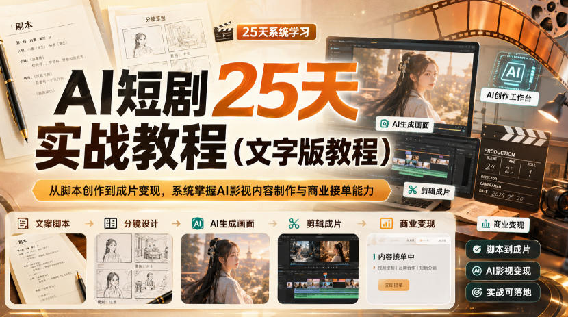 AI短剧25天实战教程：从脚本到变现，掌握Midjourney与DeepSeek接单全流程