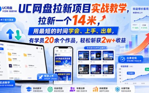 UC网盘拉新项目实战教学，零基础4天学会全渠道引流变现技巧