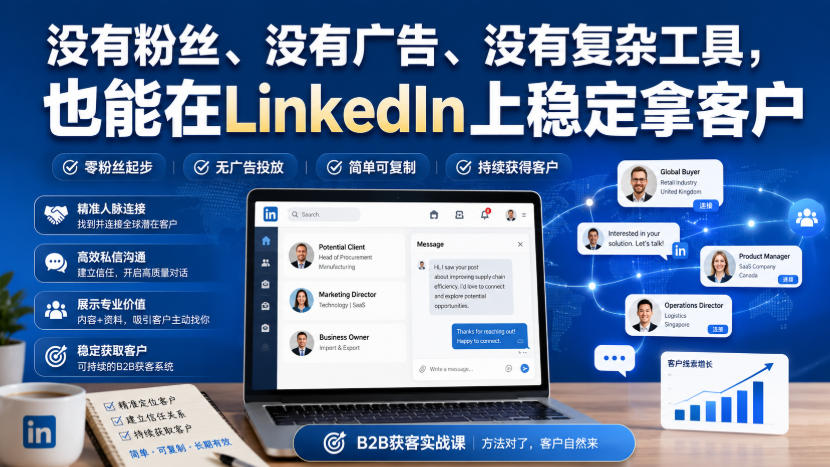 LinkedIn零基础客户开发系统课：无粉丝无广告也能稳定约谈B2B决策者
