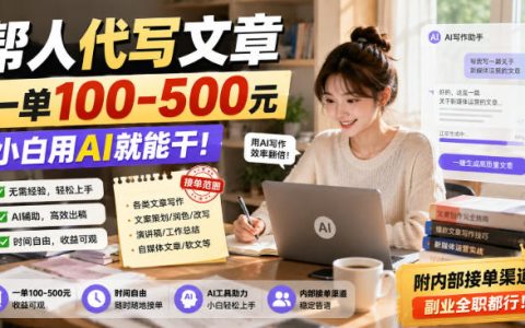 AI代写文章副业赚钱，一单100步骤-500步骤元，小白用ChatGPT接单全攻略