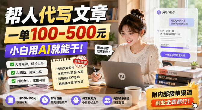 AI代写文章副业赚钱，一单100步骤-500步骤元，小白用ChatGPT接单全攻略