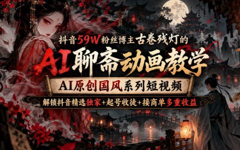 抖音59W粉古卷残灯AI聊斋国风动画教程零基础起号接商单