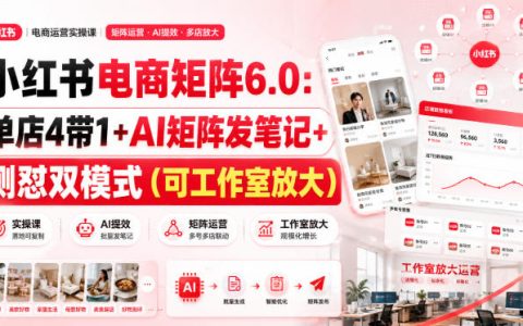 小红书电商矩阵6.0：单店4带1+AI矩阵发笔记+测怼双模式（可工作室放大）